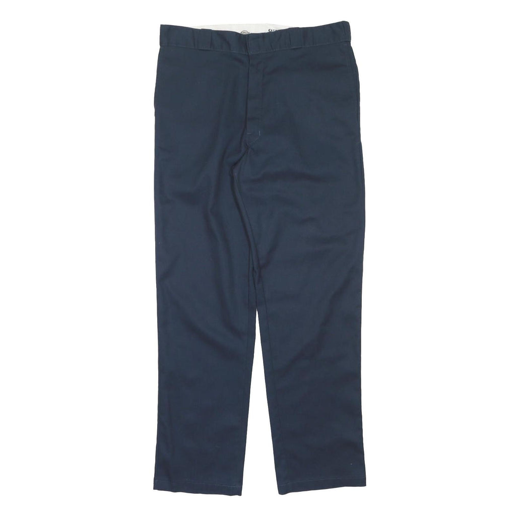 DICKIES Mens Polyester Blend Navy Regular Straight Trousers W38 L34 Workwear Zip