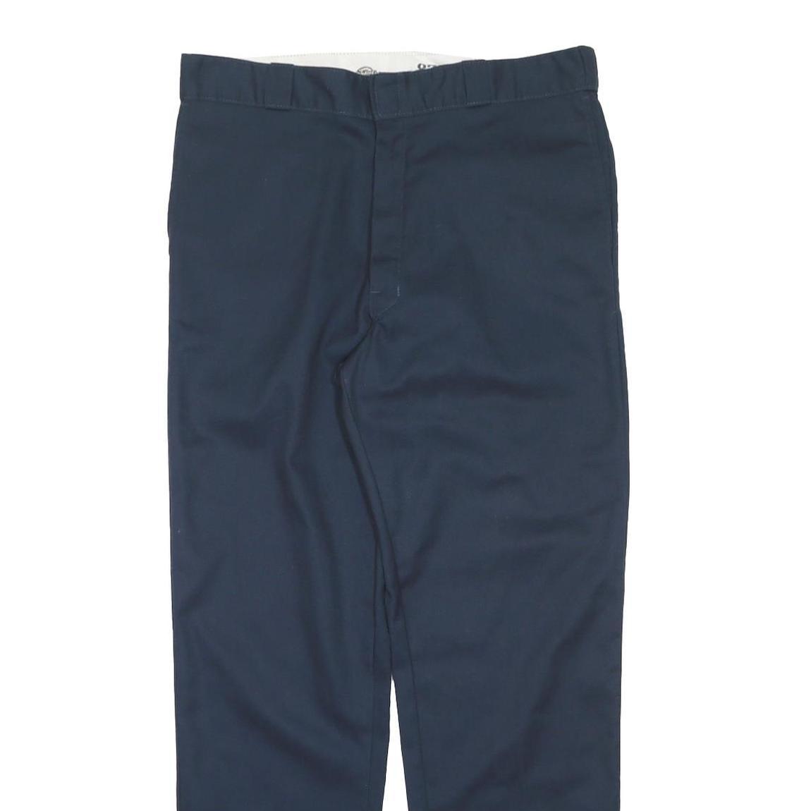 DICKIES Mens Polyester Blend Navy Regular Straight Trousers W38 L34 Workwear Zip