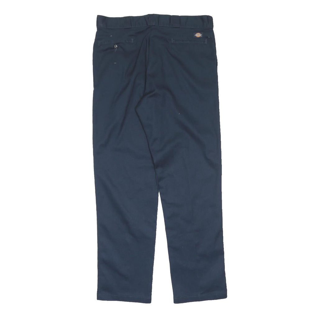 DICKIES Mens Polyester Blend Navy Regular Straight Trousers W38 L34 Workwear Zip
