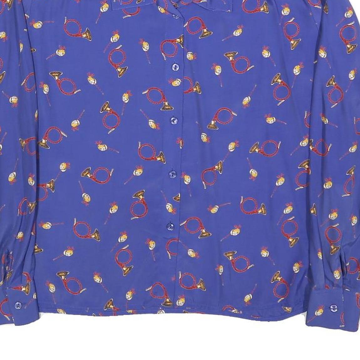 JULIETTA Womens Blue Printed Shirt Long Sleeve Collared M Stylish Relaxed Fit