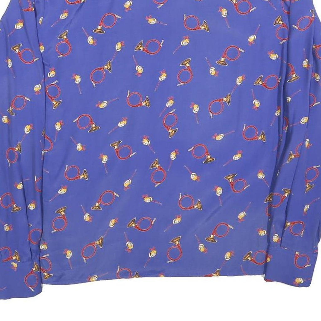 JULIETTA Womens Blue Printed Shirt Long Sleeve Collared M Stylish Relaxed Fit