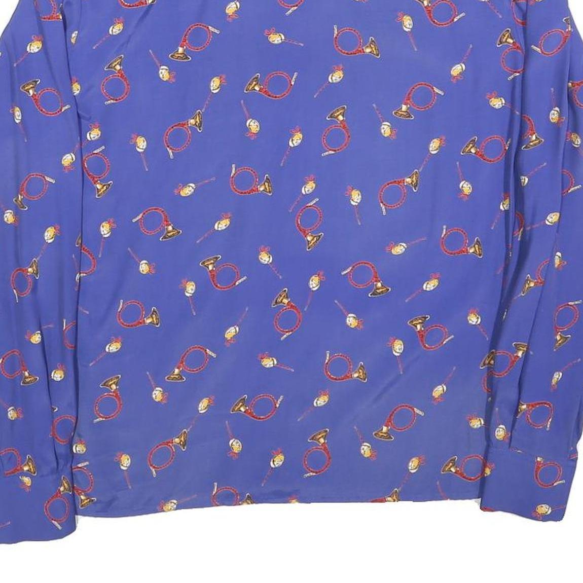 JULIETTA Womens Blue Printed Shirt Long Sleeve Collared M Stylish Relaxed Fit