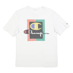 CHAMPION Mens White Graphic T-Shirt M Short Sleeve Crew Neck Cotton Blend