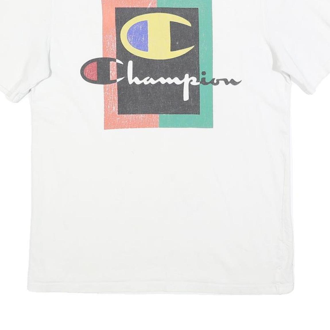 CHAMPION Mens White Graphic T-Shirt M Short Sleeve Crew Neck Cotton Blend