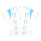 REEBOK Mens White & Blue Abstract Print Short Sleeve Polo Shirt L Casual