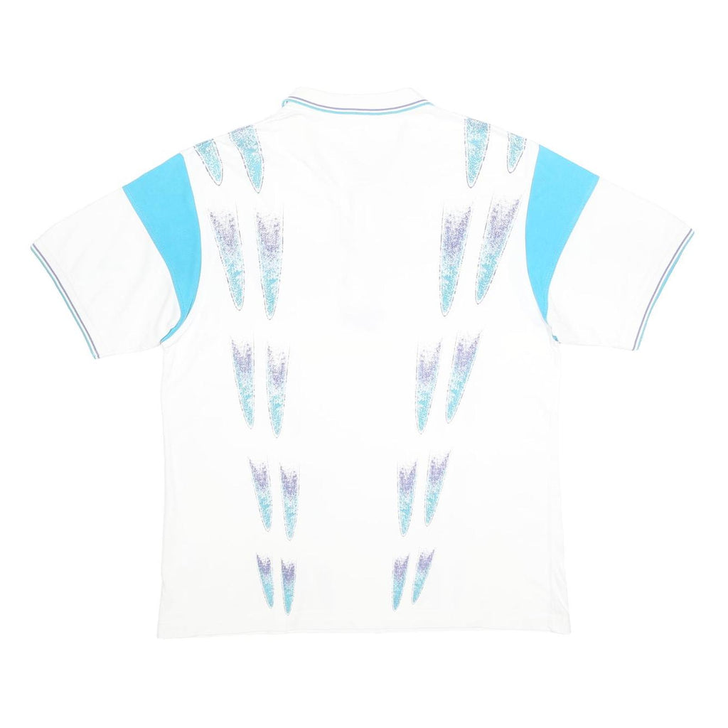 REEBOK Mens White & Blue Abstract Print Short Sleeve Polo Shirt L Casual
