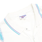REEBOK Mens White & Blue Abstract Print Short Sleeve Polo Shirt L Casual