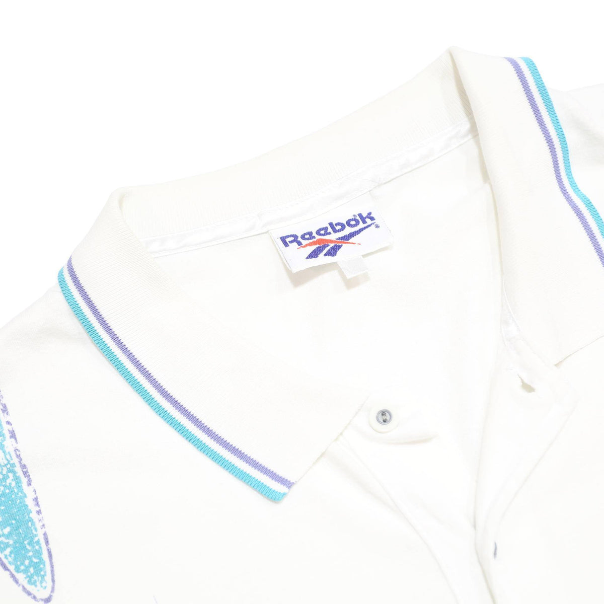 REEBOK Mens White & Blue Abstract Print Short Sleeve Polo Shirt L Casual