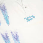 REEBOK Mens White & Blue Abstract Print Short Sleeve Polo Shirt L Casual