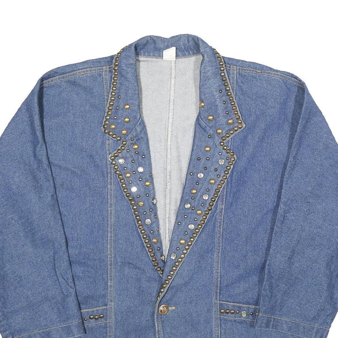 Womens Blue Denim Stud Detail Button Jacket L Cotton Classic Relaxed