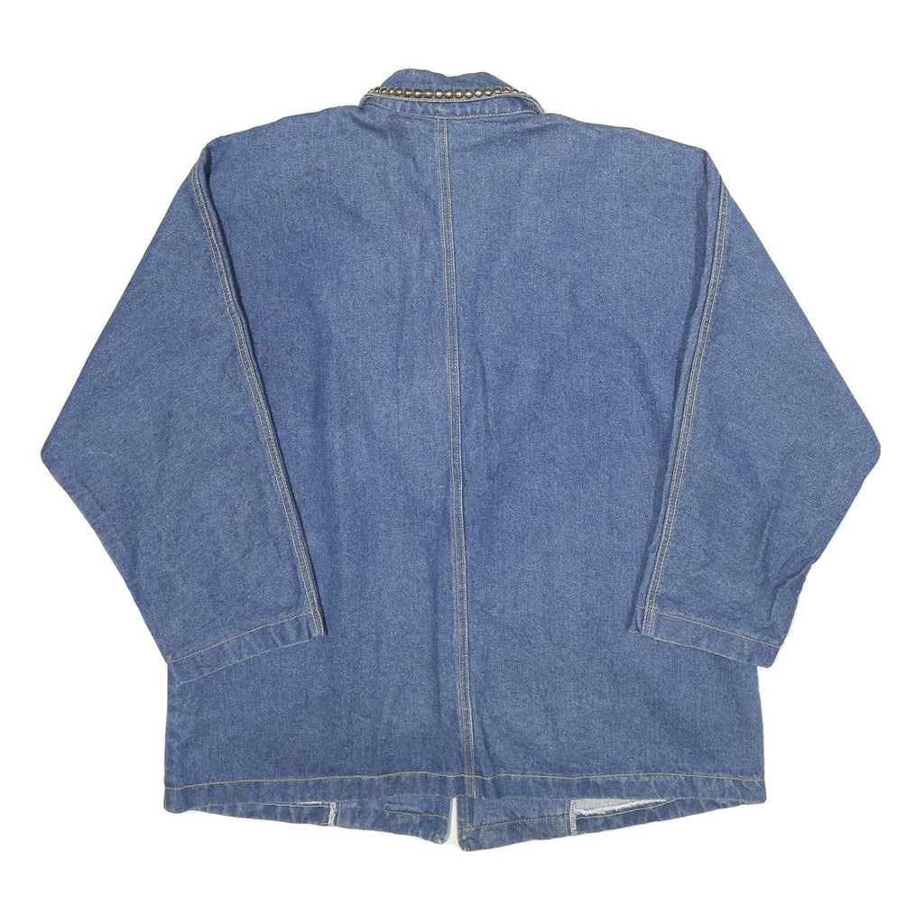 Womens Blue Denim Stud Detail Button Jacket L Cotton Classic Relaxed