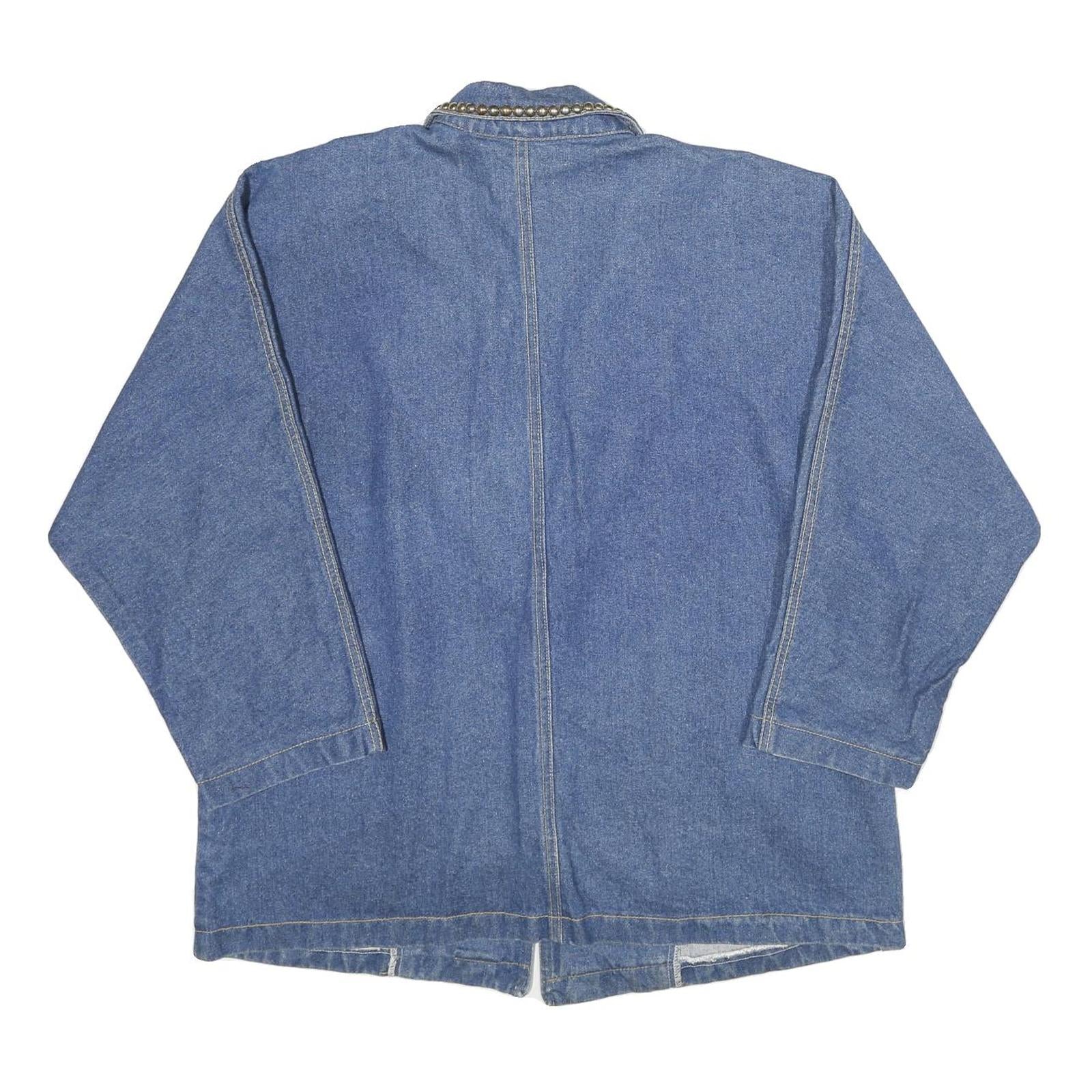 Womens Blue Denim Stud Detail Button Jacket L Cotton Classic Relaxed