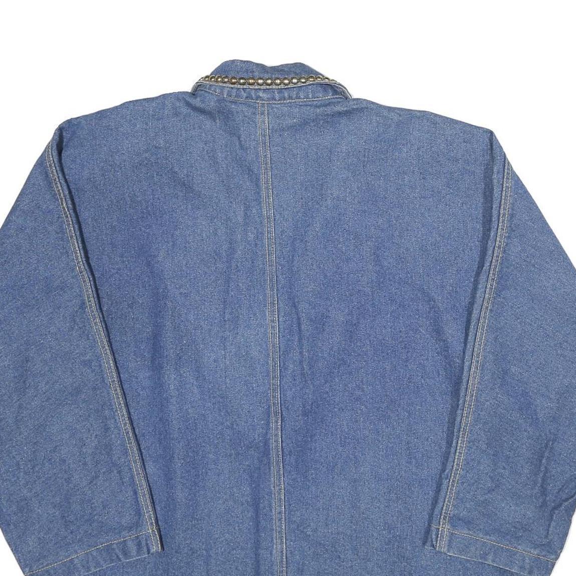 Womens Blue Denim Stud Detail Button Jacket L Cotton Classic Relaxed
