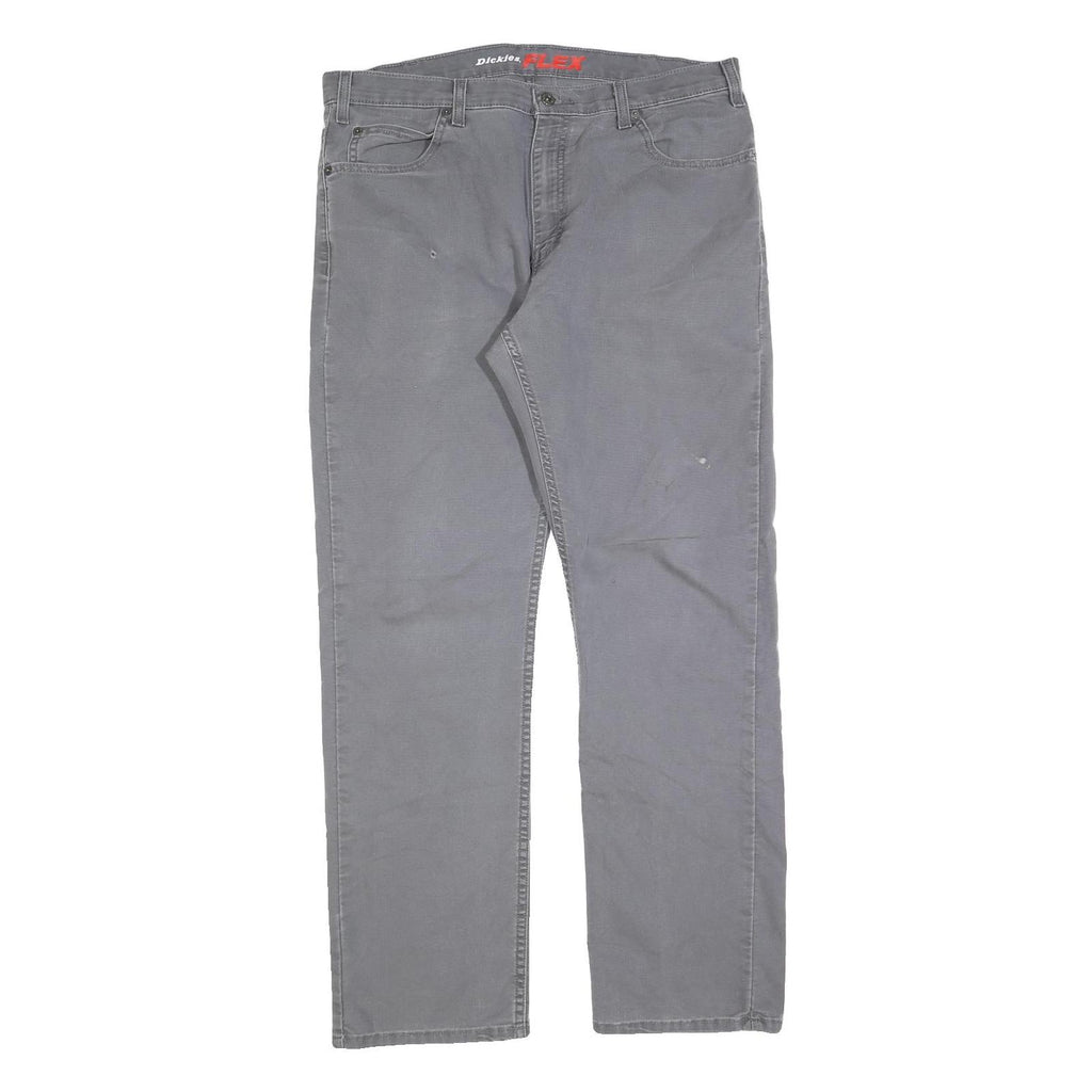 DICKIES Mens Regular Fit Grey Cotton Blend Zip Trousers W36 L34 Workwear Durable