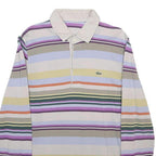 LACOSTE Mens Cream & Multicolour Striped Long Sleeve Polo Shirt M Cotton Blend