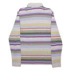 LACOSTE Mens Cream & Multicolour Striped Long Sleeve Polo Shirt M Cotton Blend