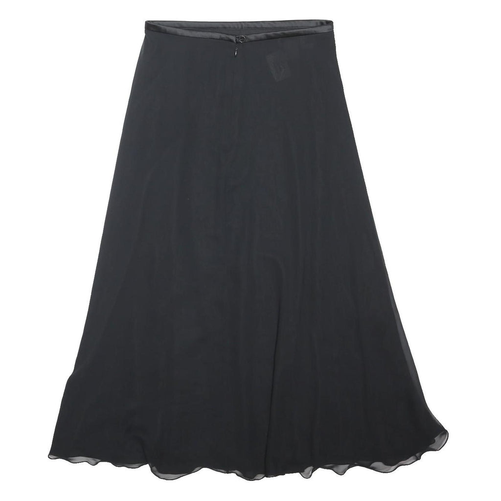 HOLT RENFREW Womens Black A-Line Midi Woven Skirt UK 14 Elegant Polyester Blend