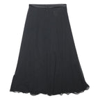 HOLT RENFREW Womens Black A-Line Midi Woven Skirt UK 14 Elegant Polyester Blend