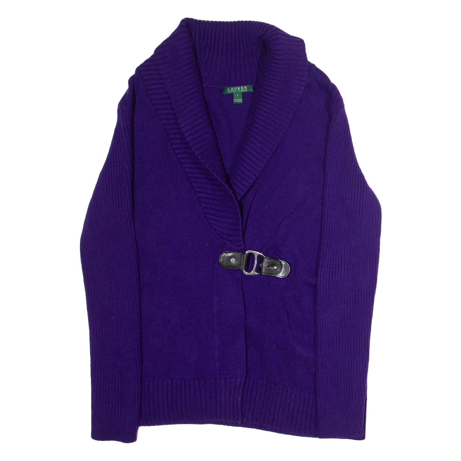LAUREN RALPH LAUREN Shawl Collar Womens Cardigan Purple Roll Neck Tight Knit L