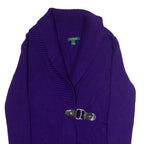 LAUREN RALPH LAUREN Shawl Collar Womens Cardigan Purple Roll Neck Tight Knit L