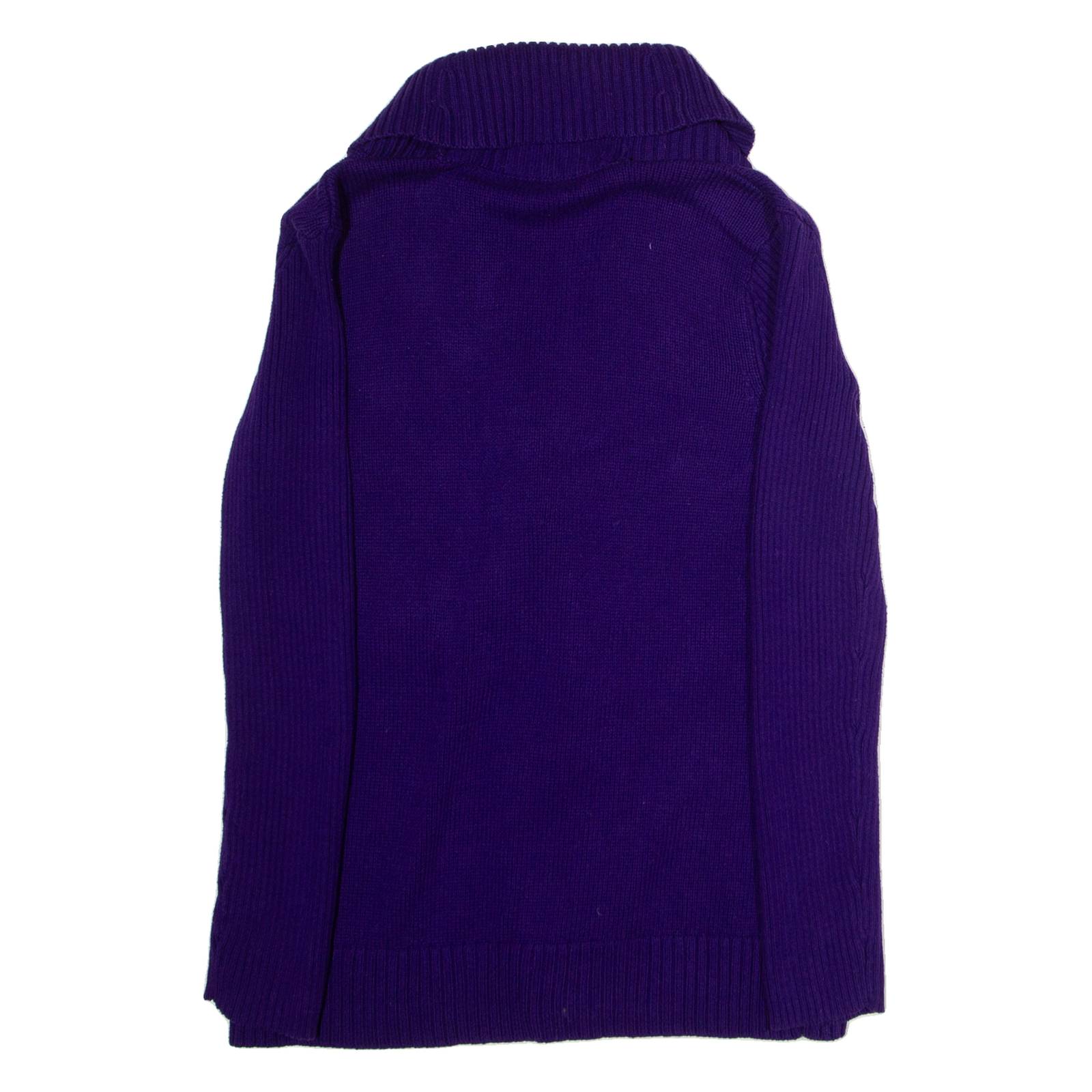 LAUREN RALPH LAUREN Shawl Collar Womens Cardigan Purple Roll Neck Tight Knit L