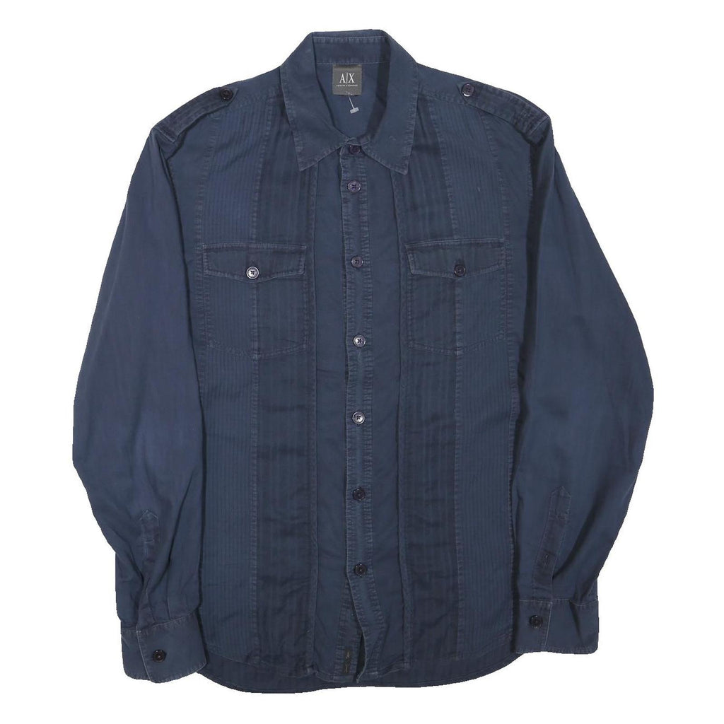 ARMANI EXCHANGE Mens Blue Cotton Blend Shirt L Casual Everyday Button Front