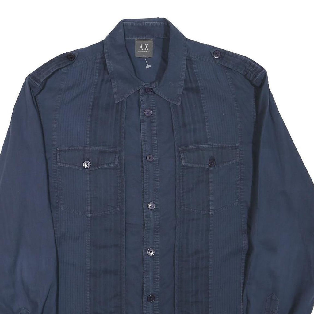 ARMANI EXCHANGE Mens Blue Cotton Blend Shirt L Casual Everyday Button Front