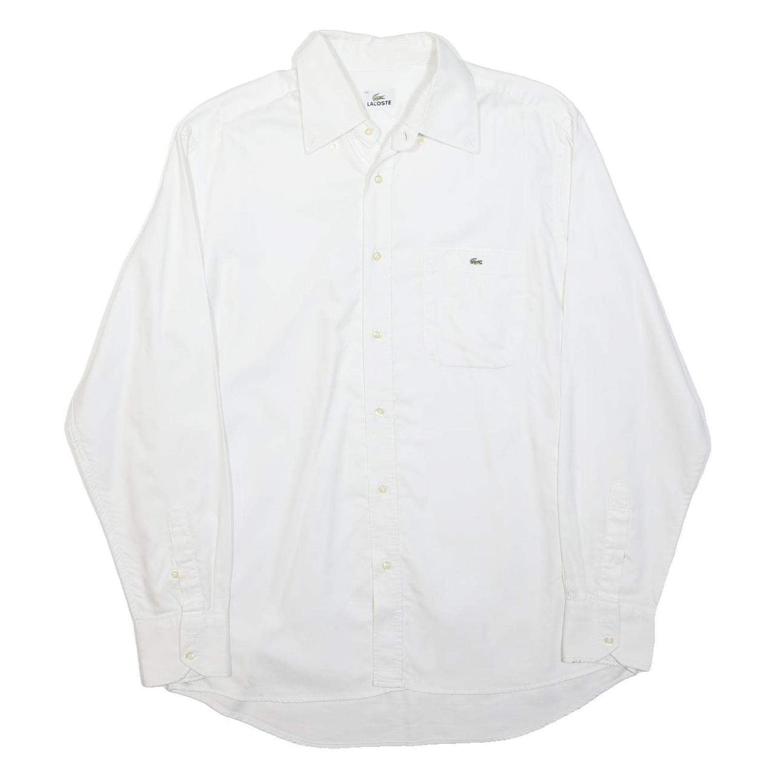 LACOSTE Mens White Classic Shirt L Cotton Blend Long Sleeve Button Collar