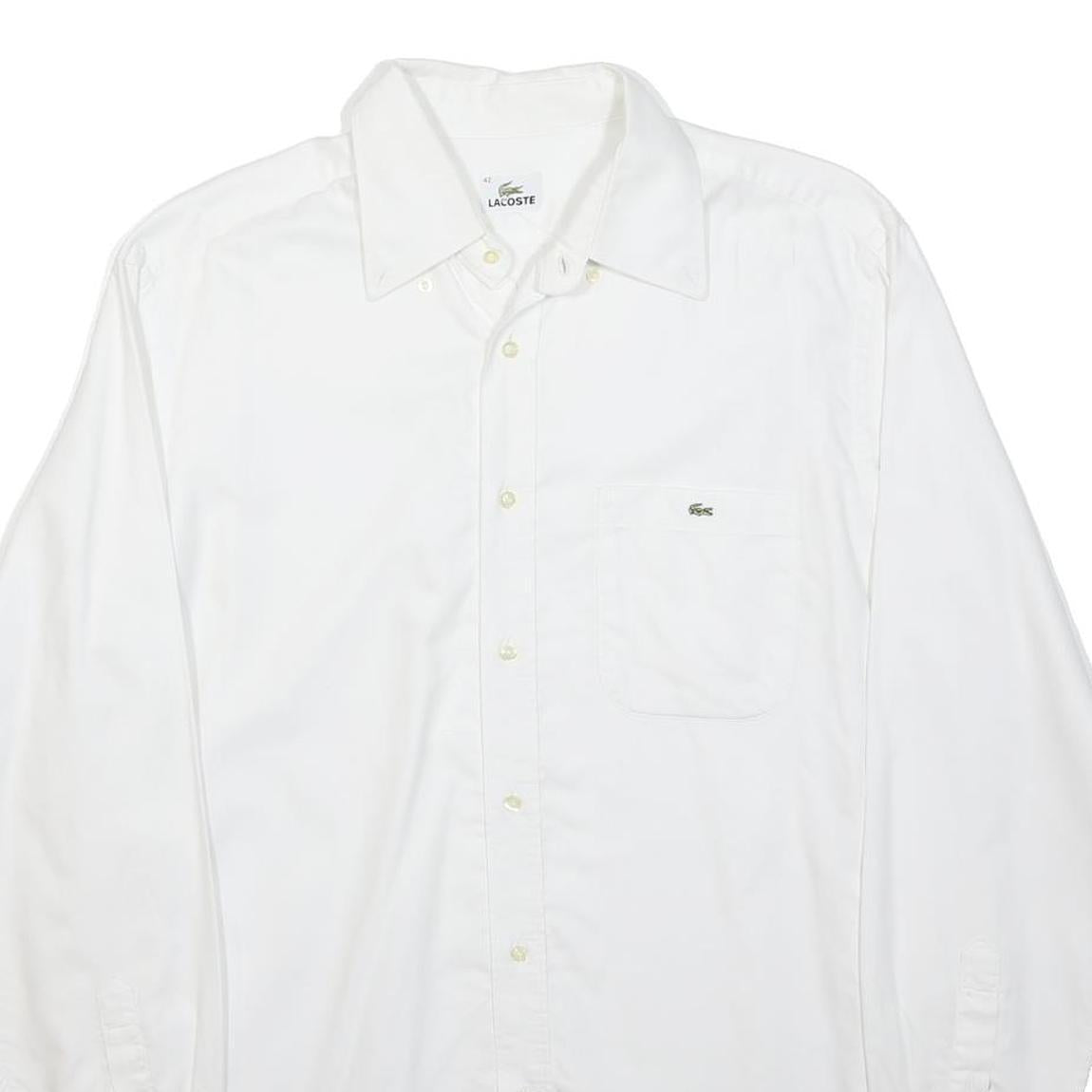 LACOSTE Mens White Classic Shirt L Cotton Blend Long Sleeve Button Collar