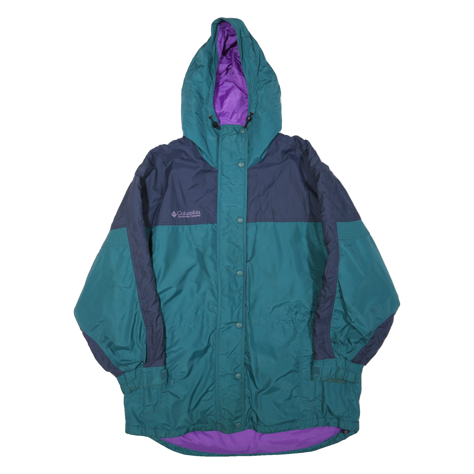 COLUMBIA Womens Blue & Teal Hooded Jacket L Polyester Blend Outerwear Zip