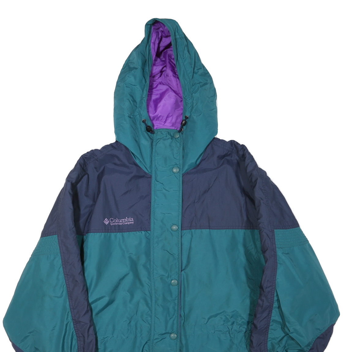 COLUMBIA Womens Blue & Teal Hooded Jacket L Polyester Blend Outerwear Zip