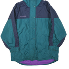 COLUMBIA Womens Blue & Teal Hooded Jacket L Polyester Blend Outerwear Zip