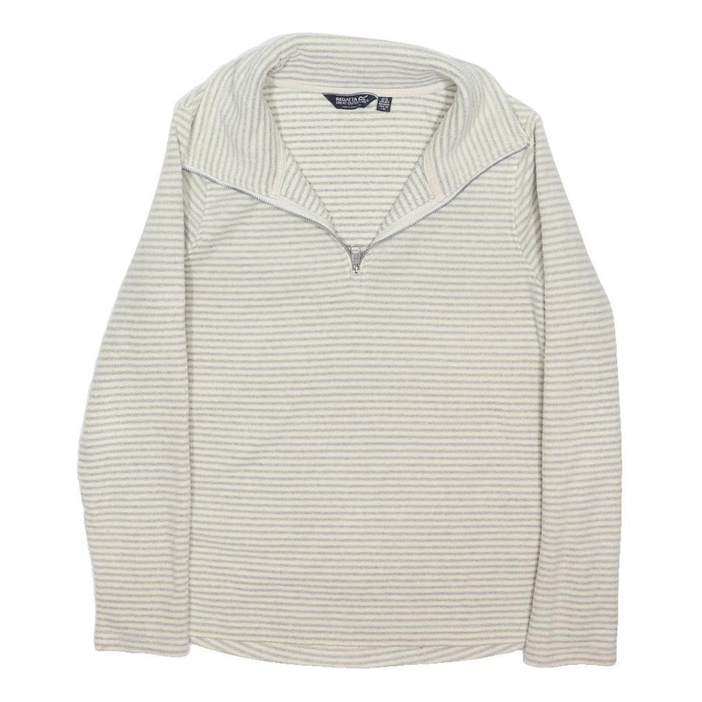 REGATTA Womens Cream Striped Polyester Blend Patterned Half Zip Jumper UK 12