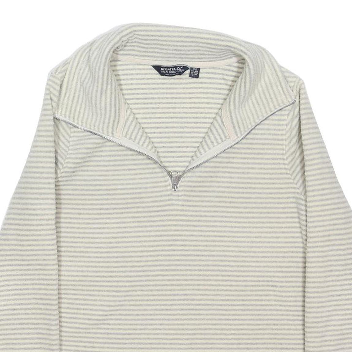 REGATTA Womens Cream Striped Polyester Blend Patterned Half Zip Jumper UK 12