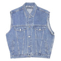 BLUE ONE Mens Blue Denim Jacket L Cotton Blend Button Sleeveless Classic Casual