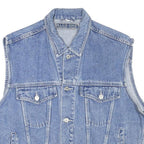 BLUE ONE Mens Blue Denim Jacket L Cotton Blend Button Sleeveless Classic Casual