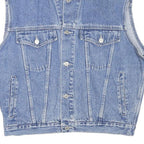 BLUE ONE Mens Blue Denim Jacket L Cotton Blend Button Sleeveless Classic Casual