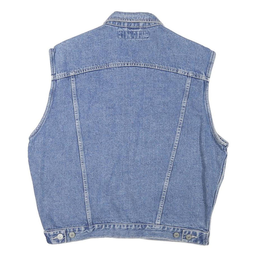 BLUE ONE Mens Blue Denim Jacket L Cotton Blend Button Sleeveless Classic Casual