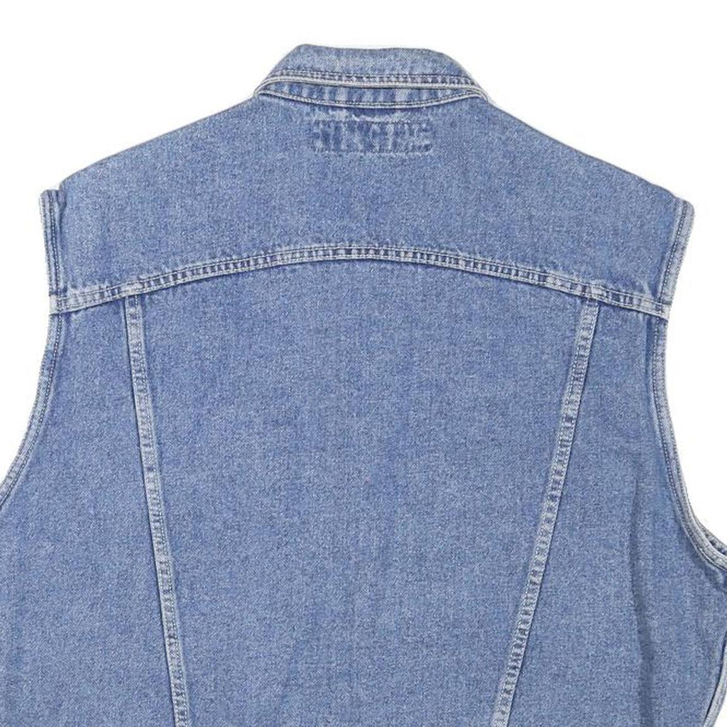 BLUE ONE Mens Blue Denim Jacket L Cotton Blend Button Sleeveless Classic Casual