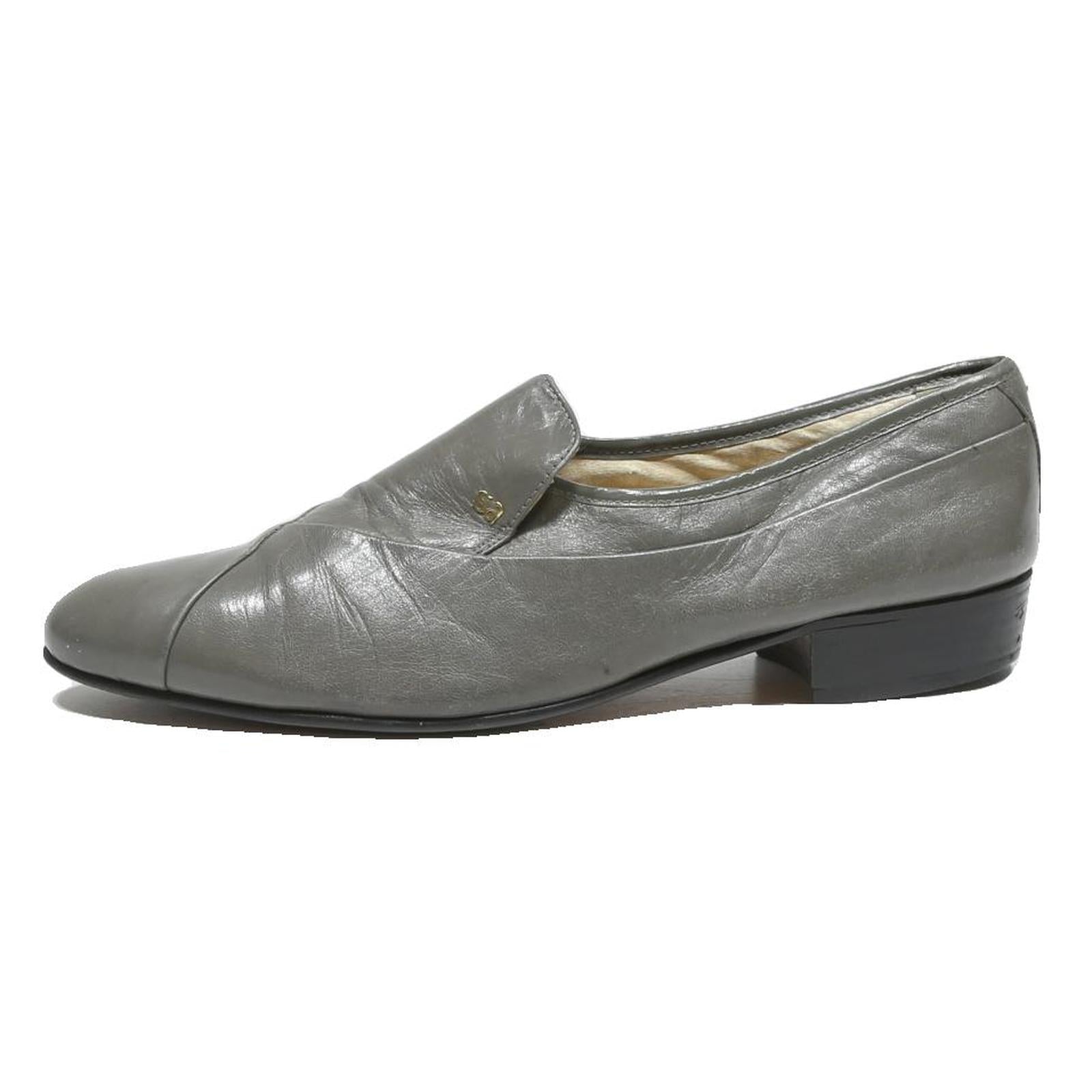 STACYADAMS Womens Grey Leather Slip-On Shoes UK 8 Elegant Comfortable Footwear