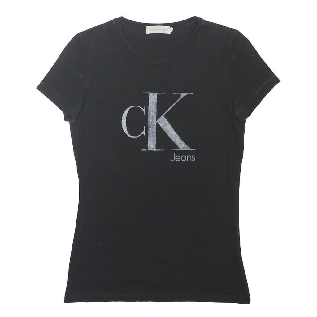 CALVIN KLEIN JEANS Womens Black CK Logo Graphic T-Shirt S Short Sleeve Round