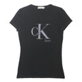 CALVIN KLEIN JEANS Womens Black CK Logo Graphic T-Shirt S Short Sleeve Round