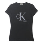 CALVIN KLEIN JEANS Womens Black CK Logo Graphic T-Shirt S Short Sleeve Round
