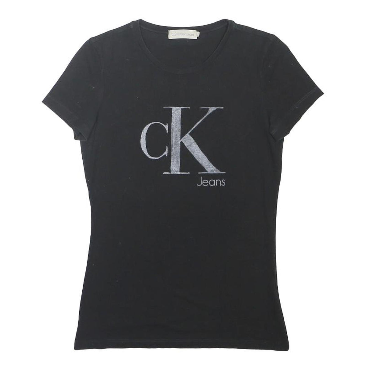 CALVIN KLEIN JEANS Womens Black CK Logo Graphic T-Shirt S Short Sleeve Round