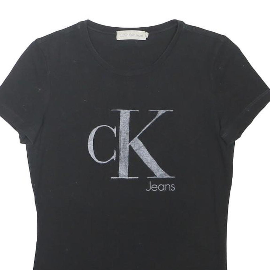 CALVIN KLEIN JEANS Womens Black CK Logo Graphic T-Shirt S Short Sleeve Round