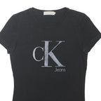 CALVIN KLEIN JEANS Womens Black CK Logo Graphic T-Shirt S Short Sleeve Round