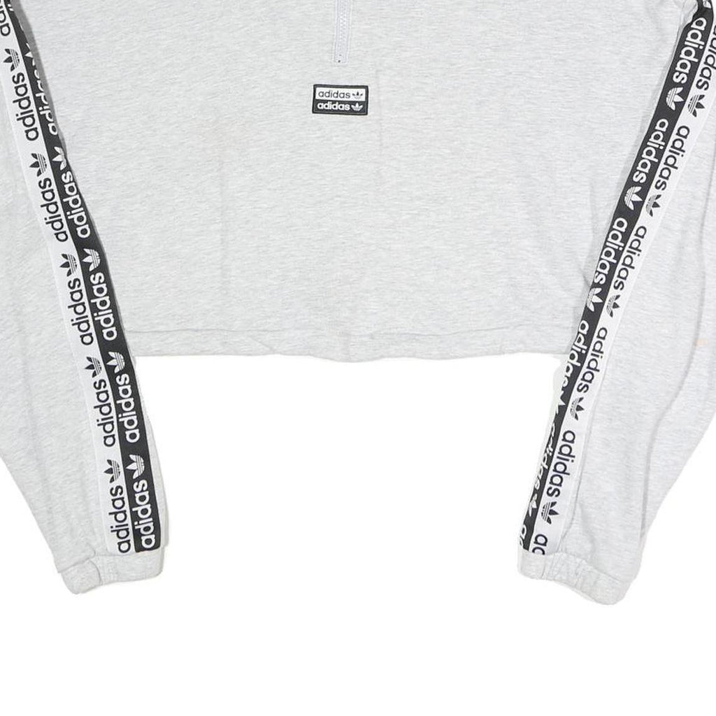 ADIDAS Womens Grey Sweatshirt 1/4 Zip Crop Top UK 8 Sportswear Logo Tape