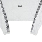 ADIDAS Womens Grey Sweatshirt 1/4 Zip Crop Top UK 8 Sportswear Logo Tape