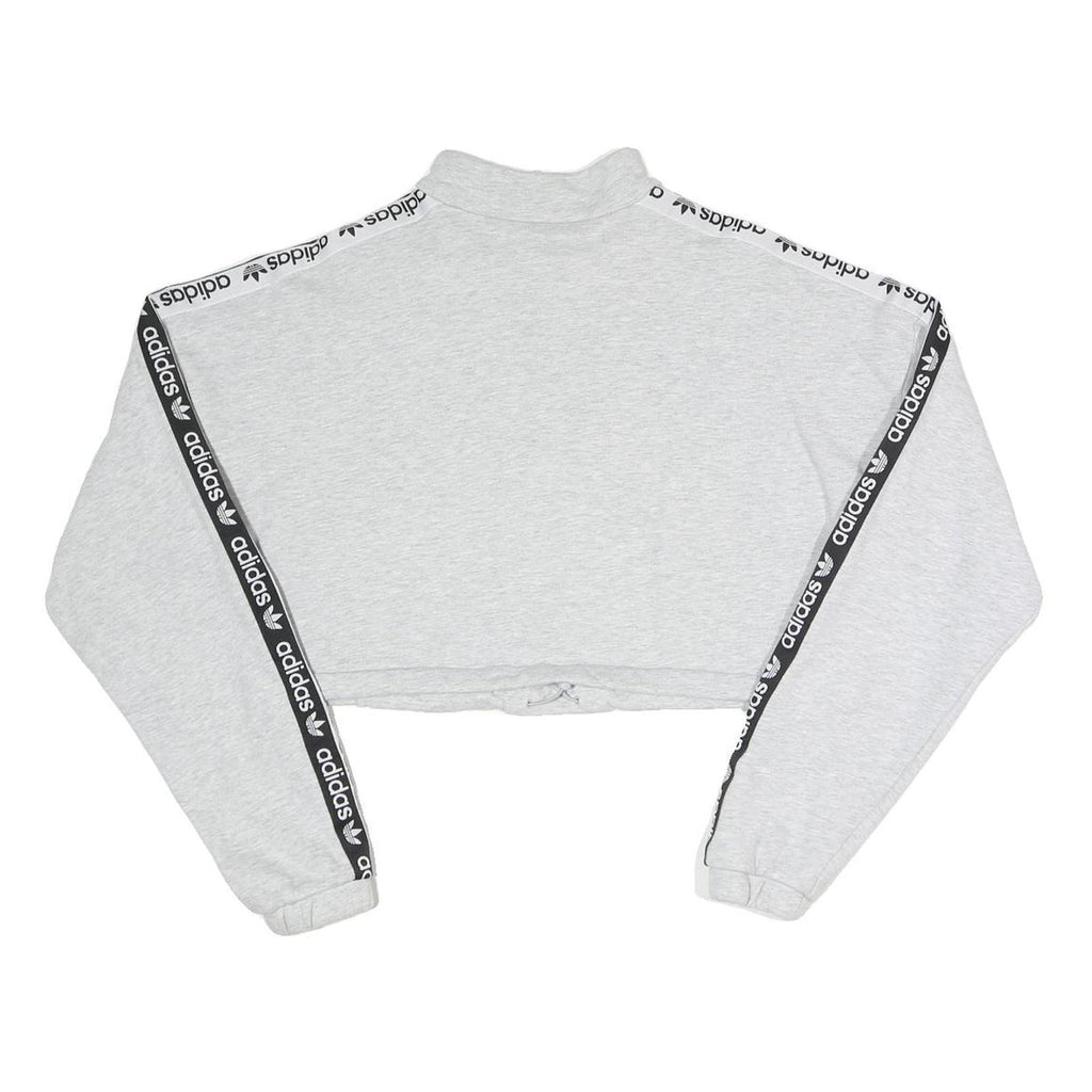 ADIDAS Womens Grey Sweatshirt 1/4 Zip Crop Top UK 8 Sportswear Logo Tape