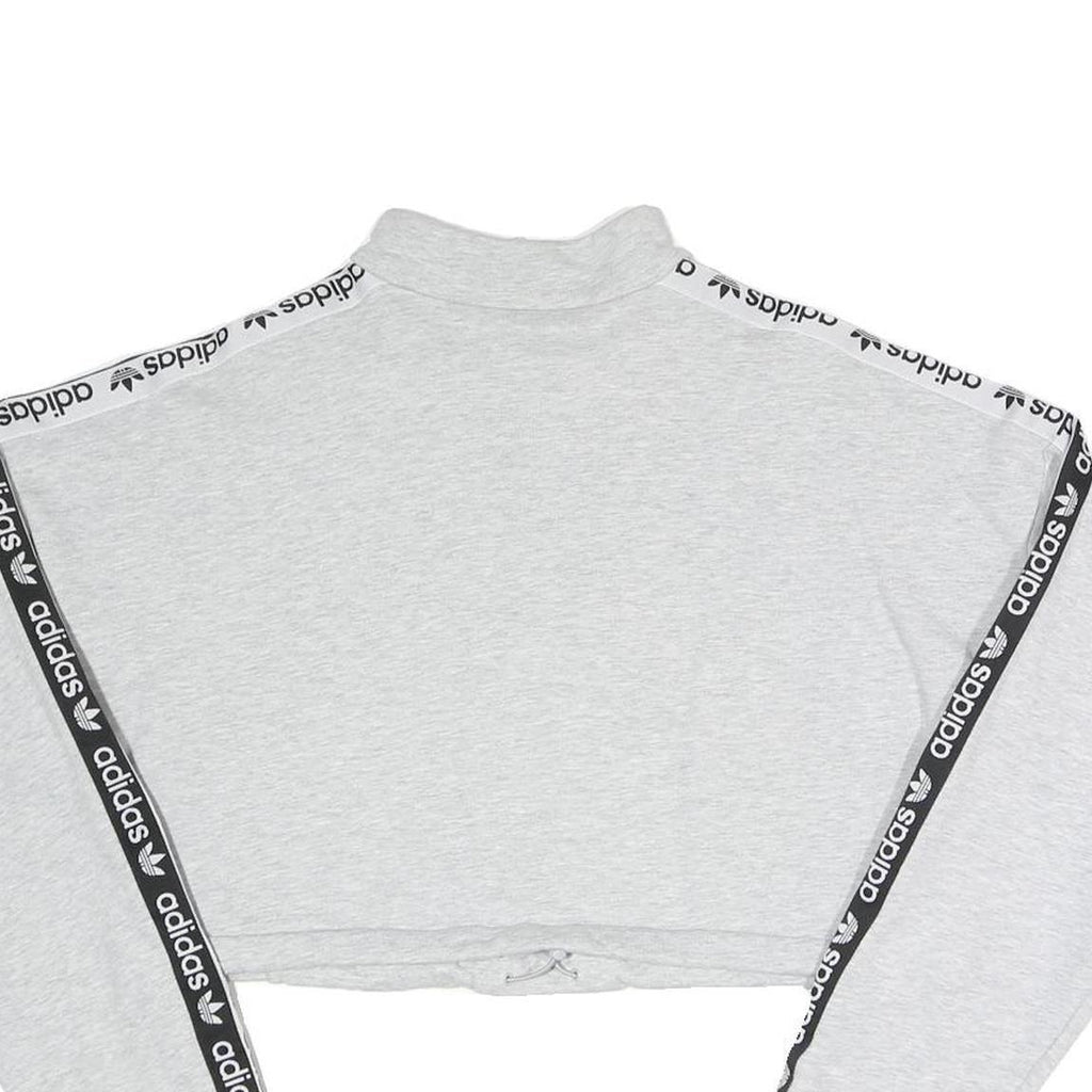 ADIDAS Womens Grey Sweatshirt 1/4 Zip Crop Top UK 8 Sportswear Logo Tape